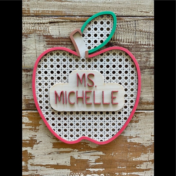 Custom Teacher Rattan Apple Signs - Picture 2 of 3